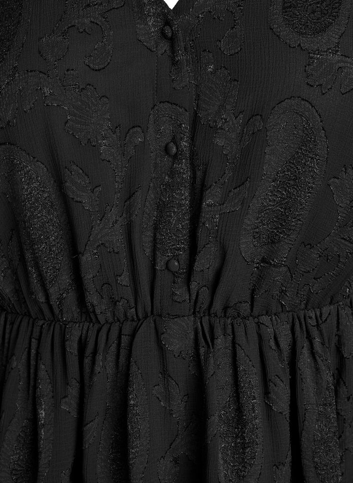 Kurzes Kleid mit R&uuml;schen und Strukturmuster, Schwarz, Packshot image number 2