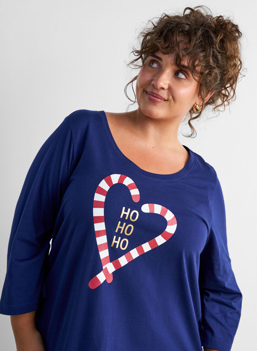 Nachthemd aus Bio-Baumwolle mit Weihnachtsmotiv, Blau, Model image number 4