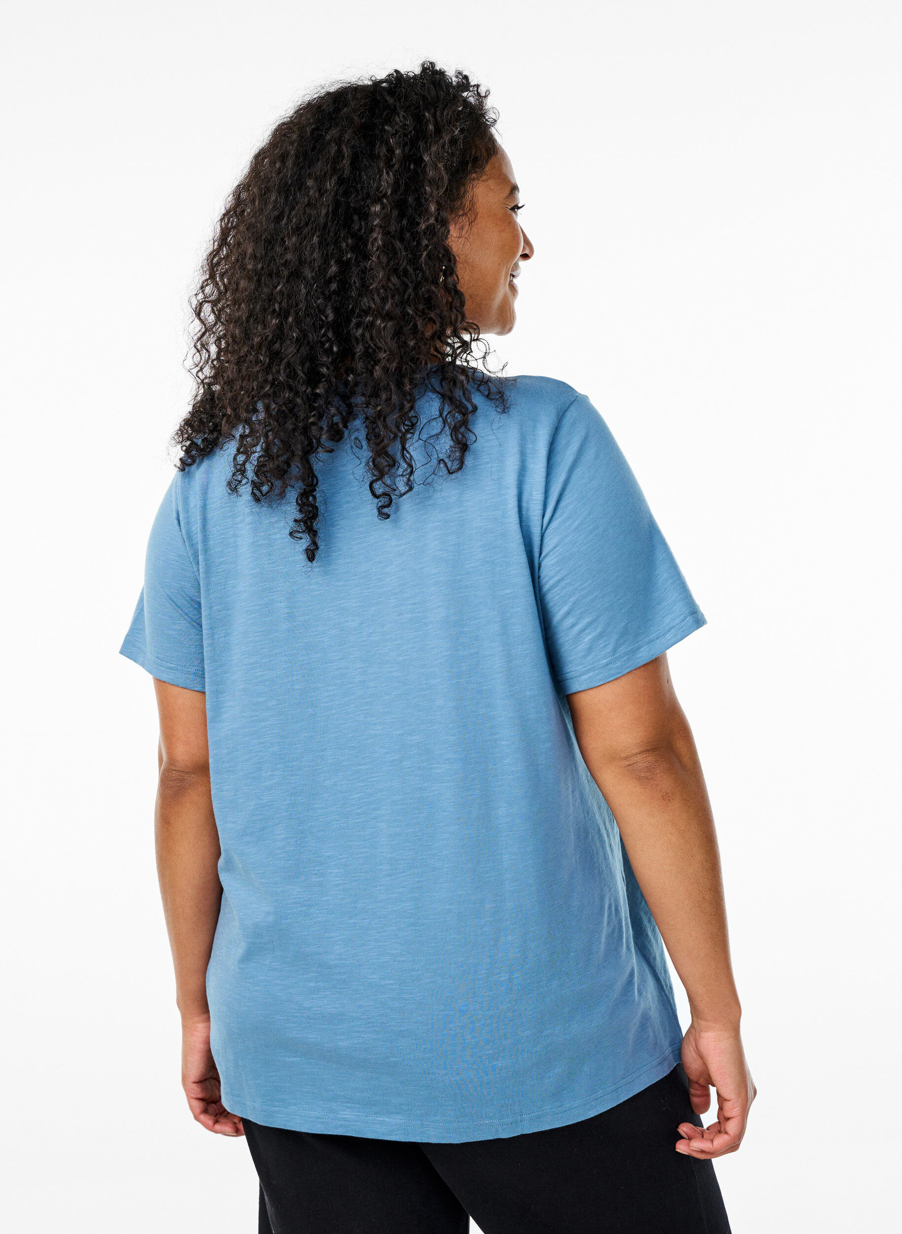 Zizzi FLASH - T-Shirt mit Knopfleiste, Blau, Model image number 2