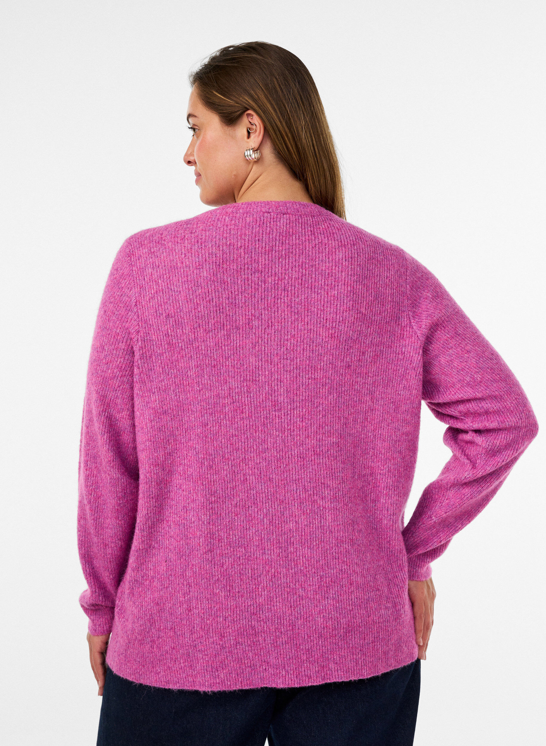 ZizziMelierte Strickbluse mit Rundhalsausschnitt, Lila, Model image number 2