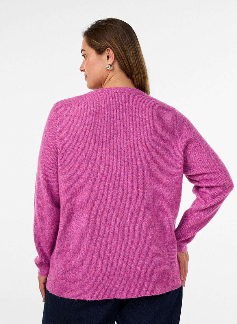 Melierte Strickbluse mit Rundhalsausschnitt, Lila, Model image number 2