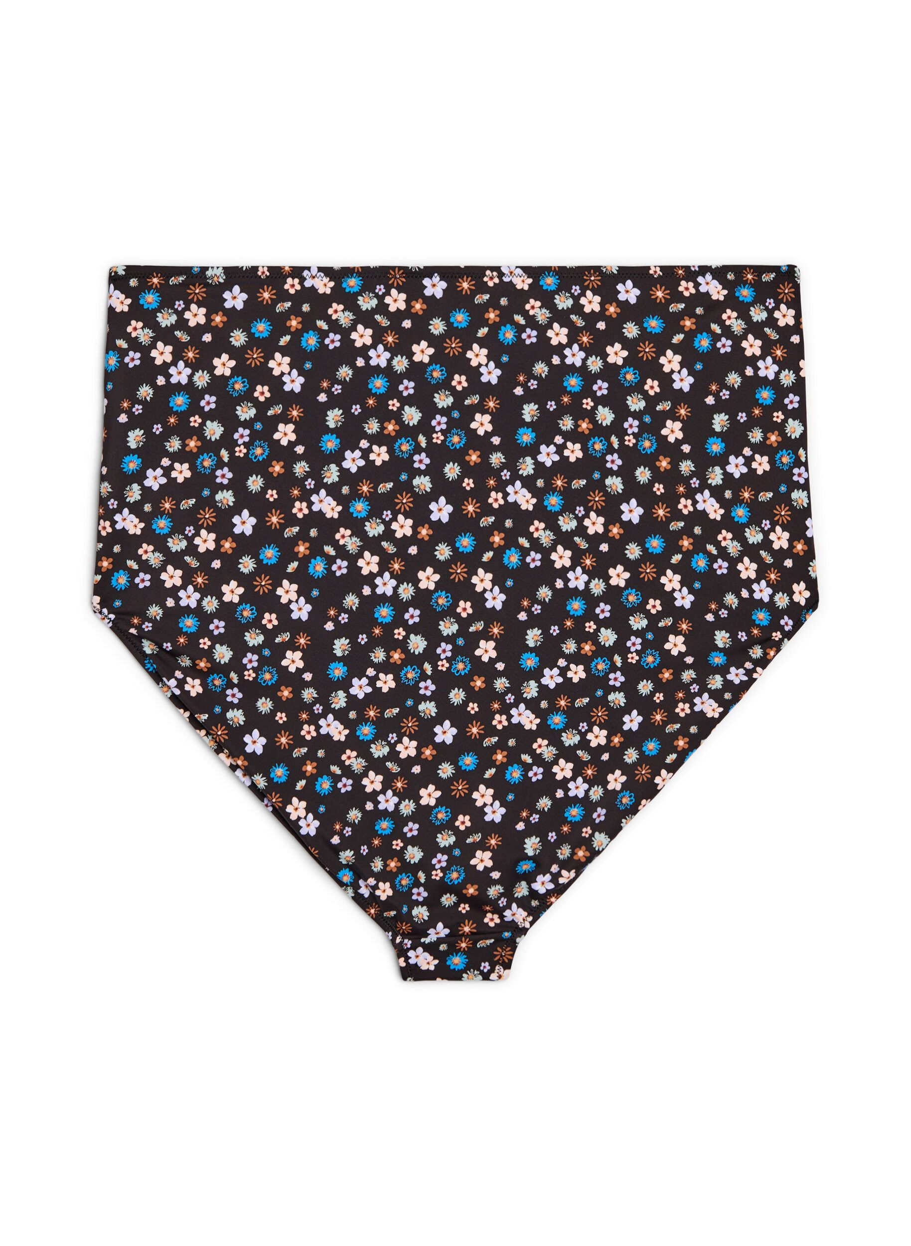 Zizzi Extra hoch taillierter Bikini-Slip mit Blumenmuster, Braun, Packshot image number 1