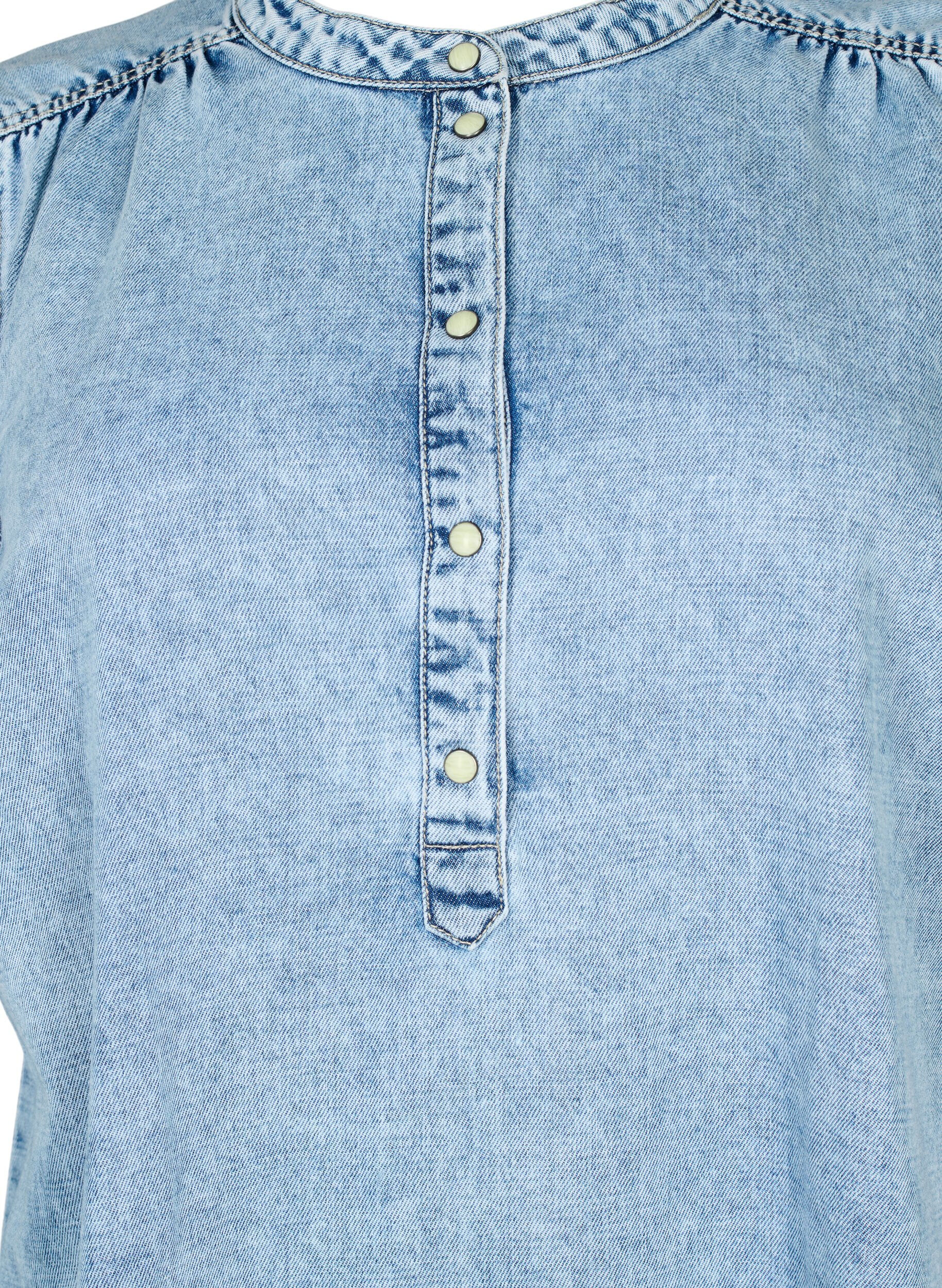 Zizzi Kurz&auml;rmliges Jeanskleid mit A-Linien-Schnitt, Blue denim, Packshot image number 2