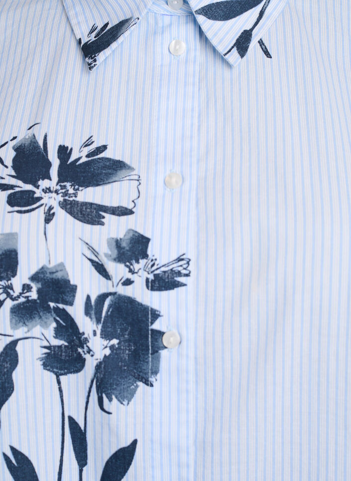 Langes Shirt mit Streifen und Blumenprint, Blau, Packshot image number 2