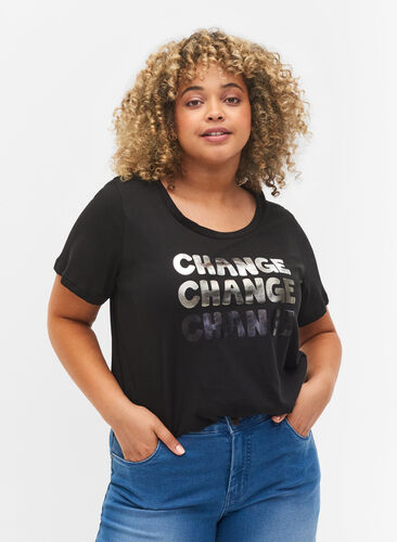 Kurzärmeliges Baumwoll-T-Shirt, Black Change, Model image number 0