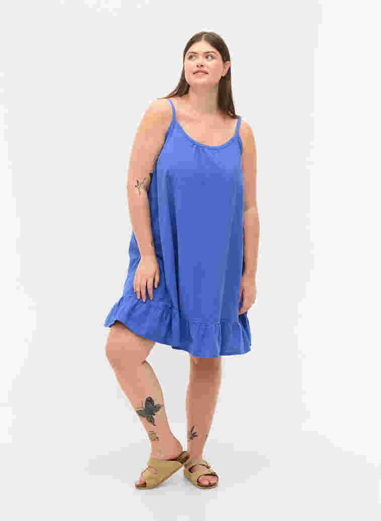 Baumwollkleid mit dünnen Trägern und A-Linie, Dazzling Blue, Model image number 2