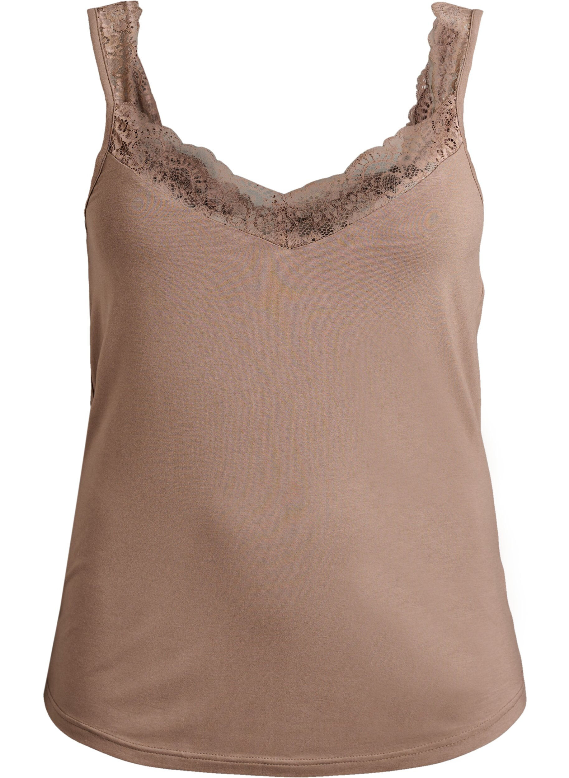 Zizzi Top aus Viskose mit Spitze, Beige, Packshot image number 0