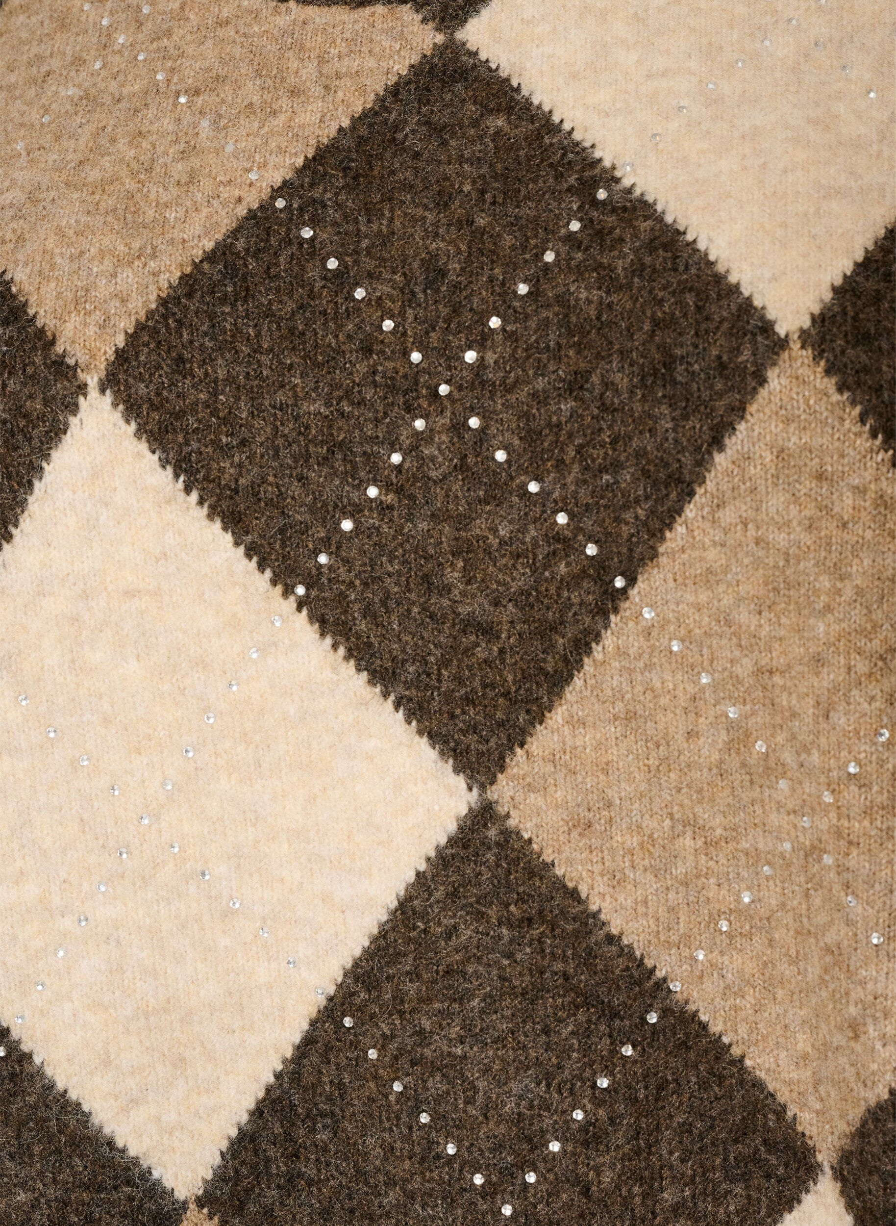 ZizziStricktop mit Argyle-Muster und Strasssteinen, Braun, Packshot image number 2