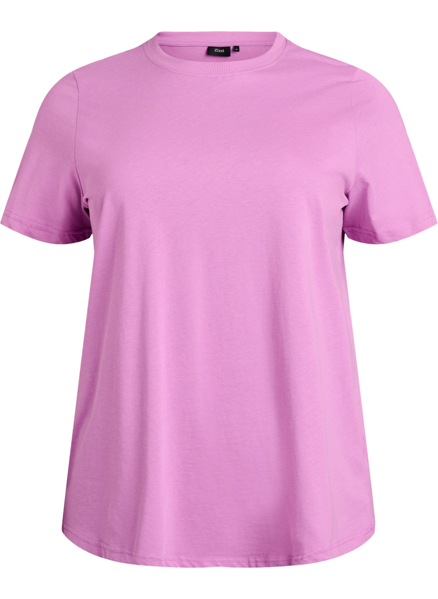 Zizzi Basic-T-Shirt aus Baumwolle mit Rundhalsausschnitt, Lila, Packshot image number 0