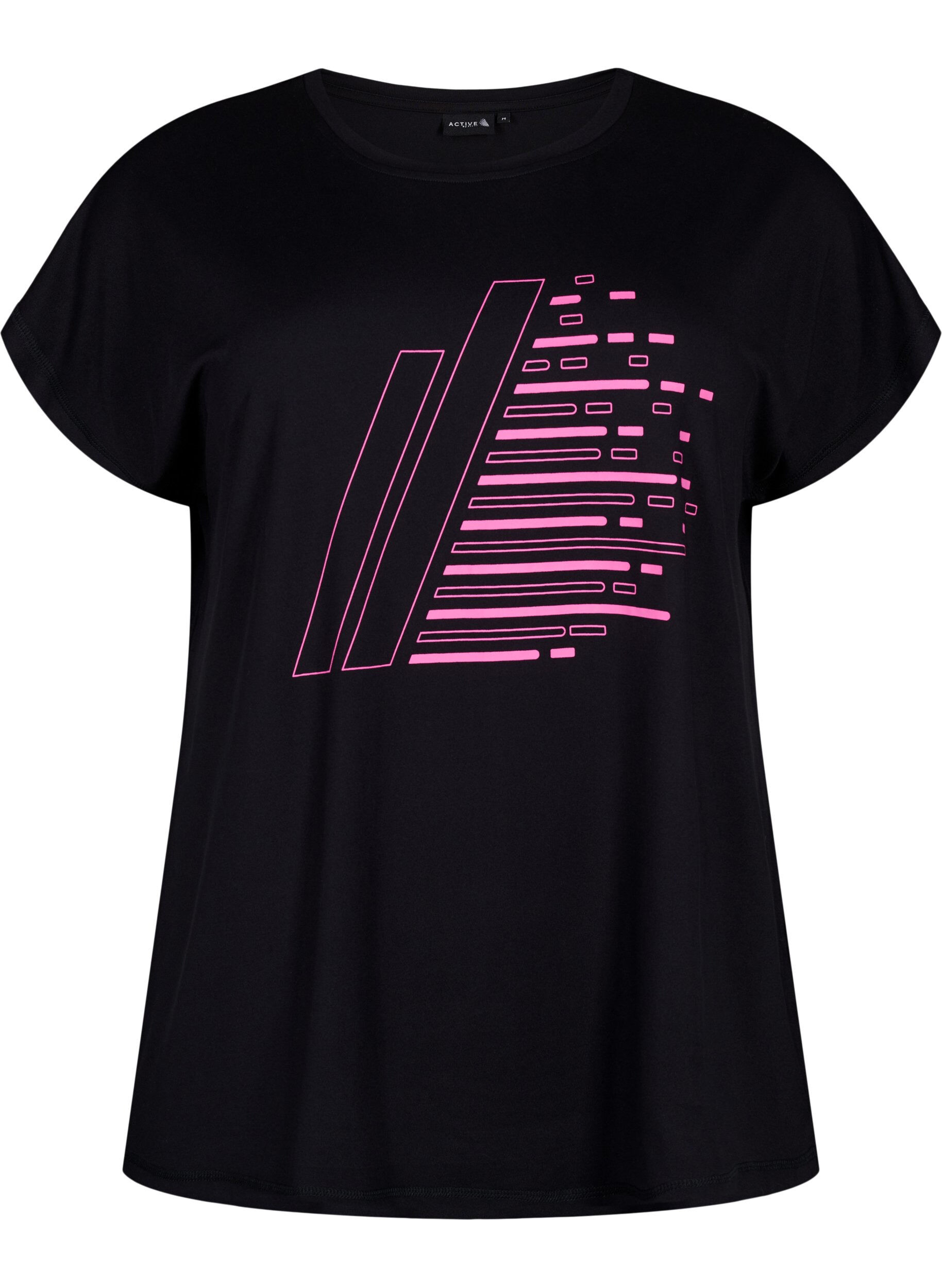 Zizzi Trainingsshirt mit kurzen &Auml;rmeln und Print, Black/Sugar Plum, Packshot image number 0
