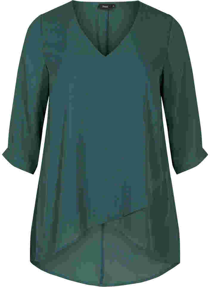 Bluse mit 3/4 Ärmeln und V-Ausschnitt, Trekking Green, Packshot image number 0