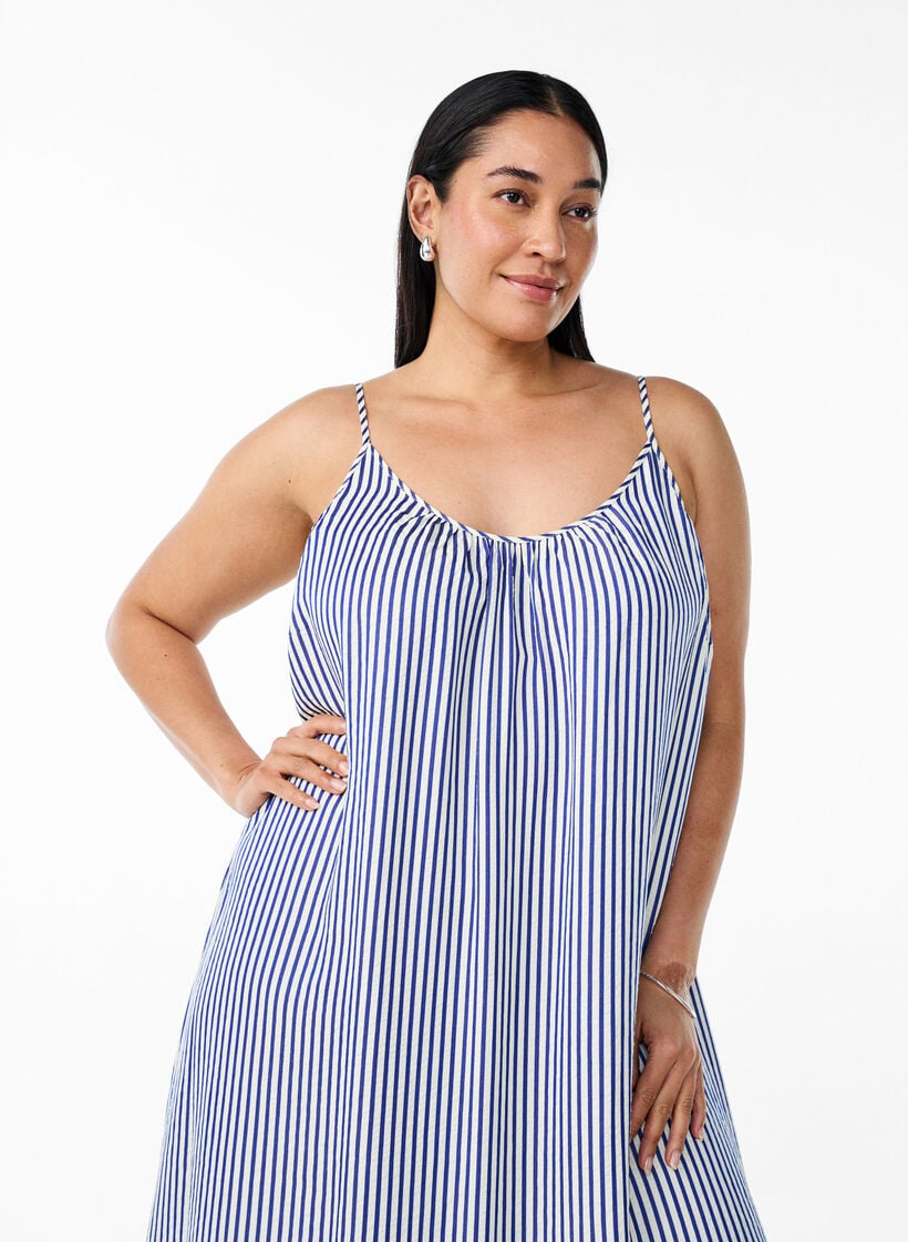 Sommerkleid mit Streifen und A-Linie, Blau, Model image number 2