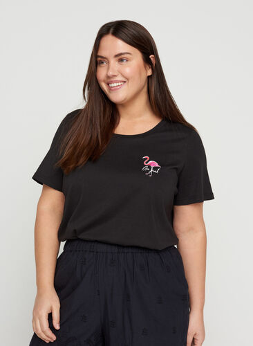 T-Shirt mit Print, Black Flamingo, Model image number 0