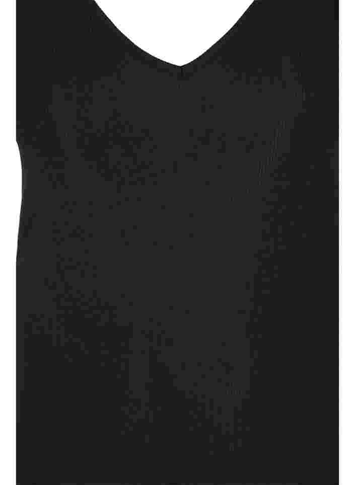 Basic Top aus Rippqualität mit V-Ausschnitt, Black, Packshot image number 2