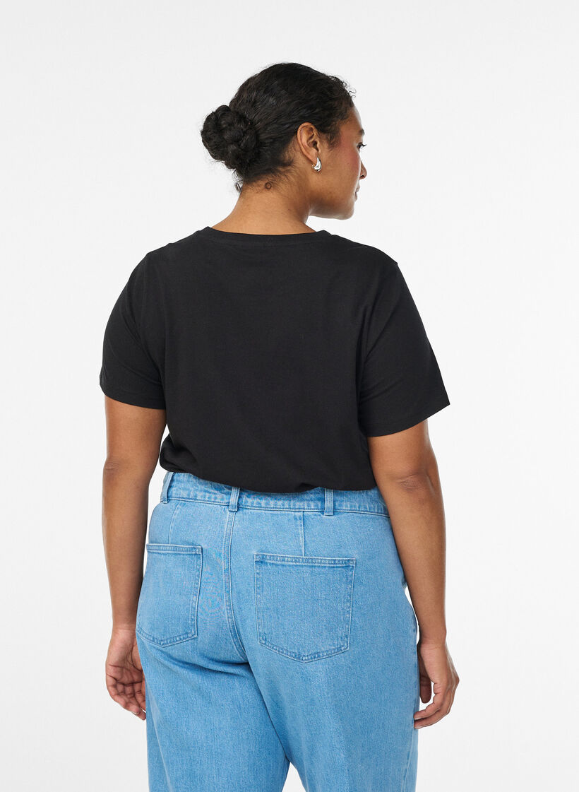 T-Shirt aus Baumwolle mit dekorativem Frontdetail, Schwarz, Model image number 2