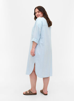 Gestreiftes Hemdkleid aus Baumwolle, Blue Stripe, Model image number 1