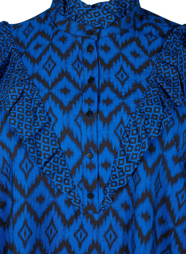 Shirtbluse aus Viskose mit Rüschendetails, True blue w. Black, Packshot image number 2