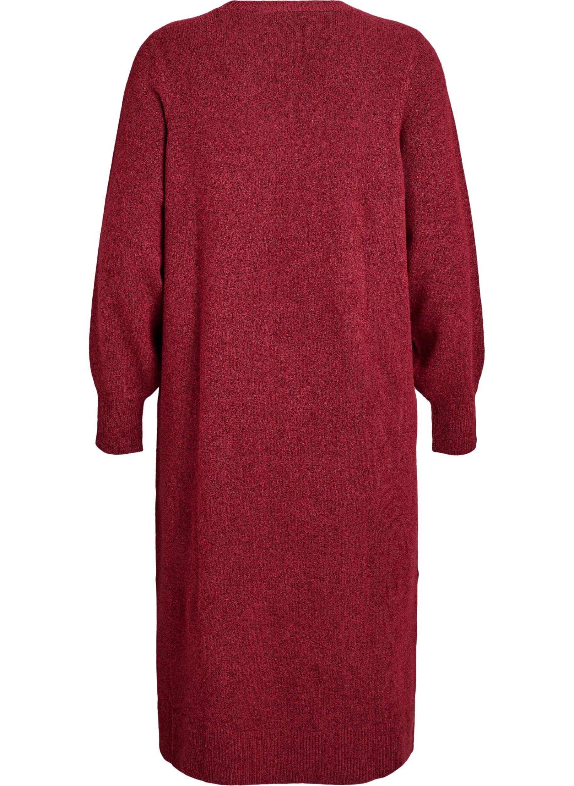 Zizzi Lang&auml;rmeliges Strickkleid mit V-Ausschnitt, Rot, Packshot image number 1