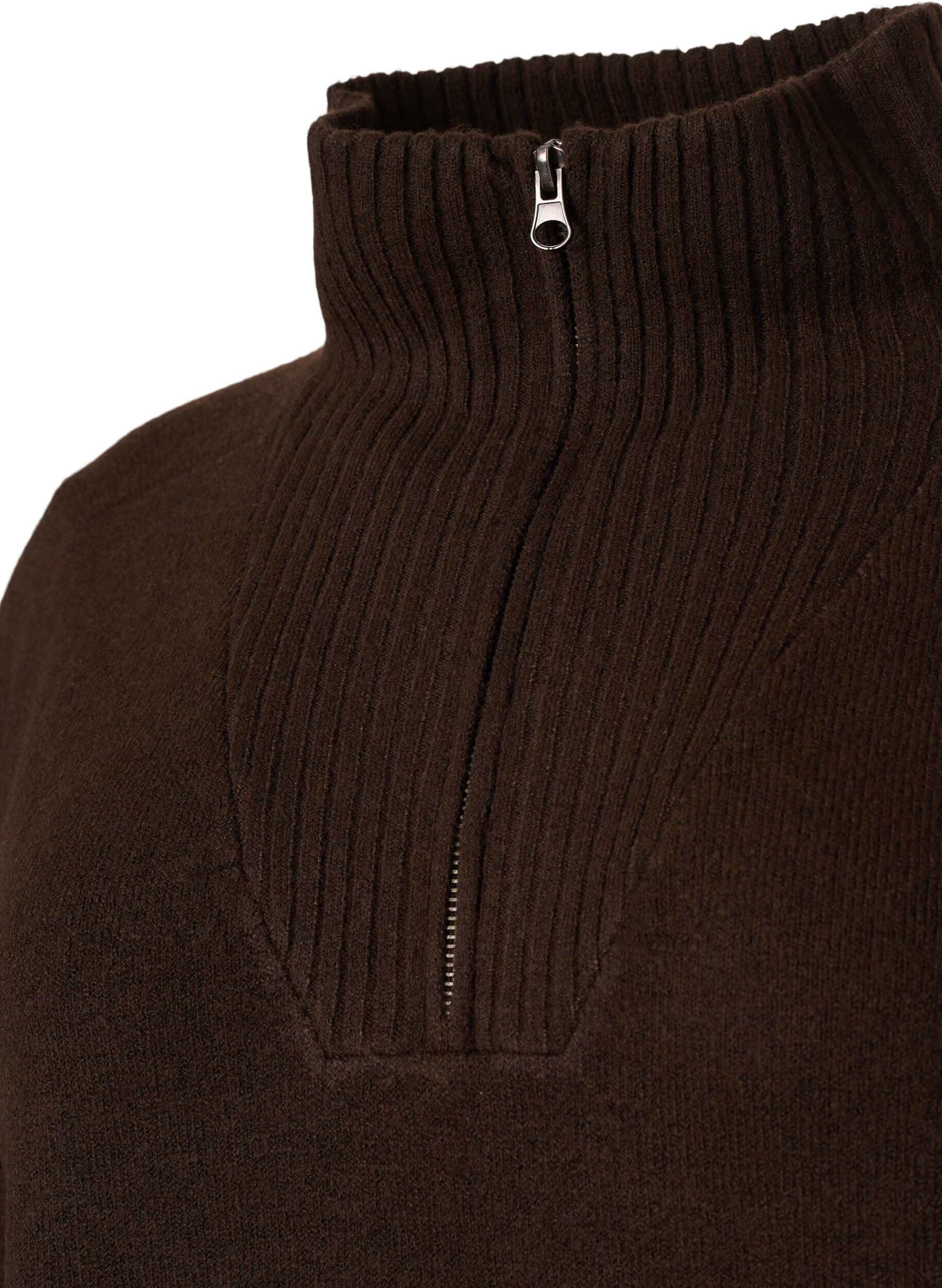 Zizzi Strickpullover mit Rei&szlig;verschluss, Demitasse/Black Mel., Packshot image number 2