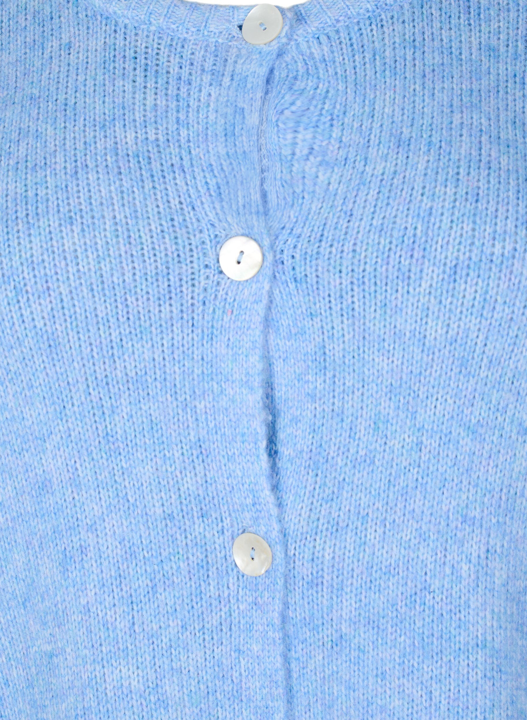 Zizzi Strickjacke mit Wolle und Kn&ouml;pfen, Della R. Blue Mel., Packshot image number 2