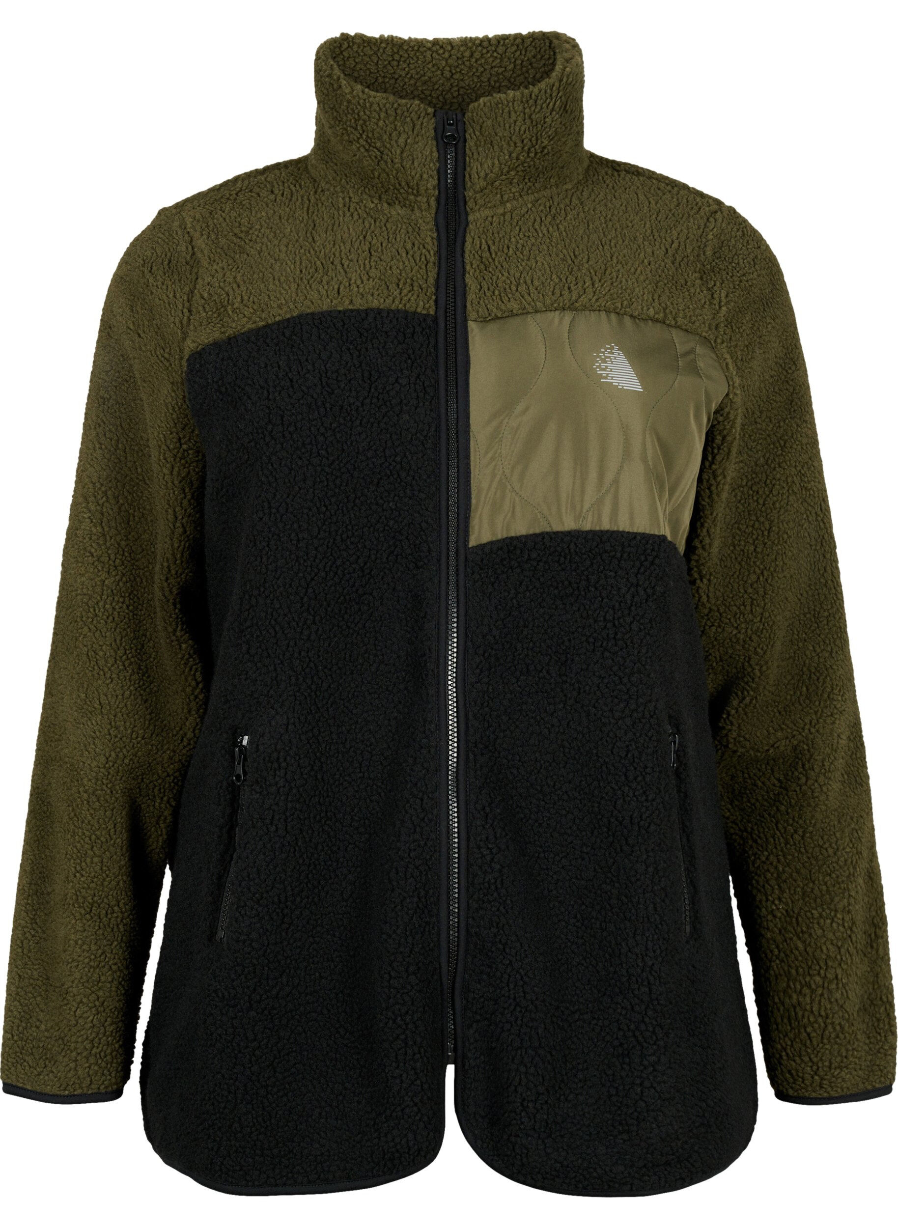 Zizzi Teddyjacke mit Farbblock, Forest Night comb., Packshot image number 0