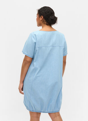 Kurzarm Denimkleid mit Taschen, Light blue denim, Model image number 1