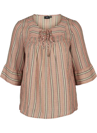 Gestreifte Bluse mit 3/4-Ärmeln und Smock, Rose Smoke stripe, Packshot image number 0