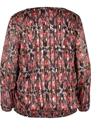 Bedruckte Bluse mit langen Ärmeln und Raffung, Black Oriental, Packshot image number 1
