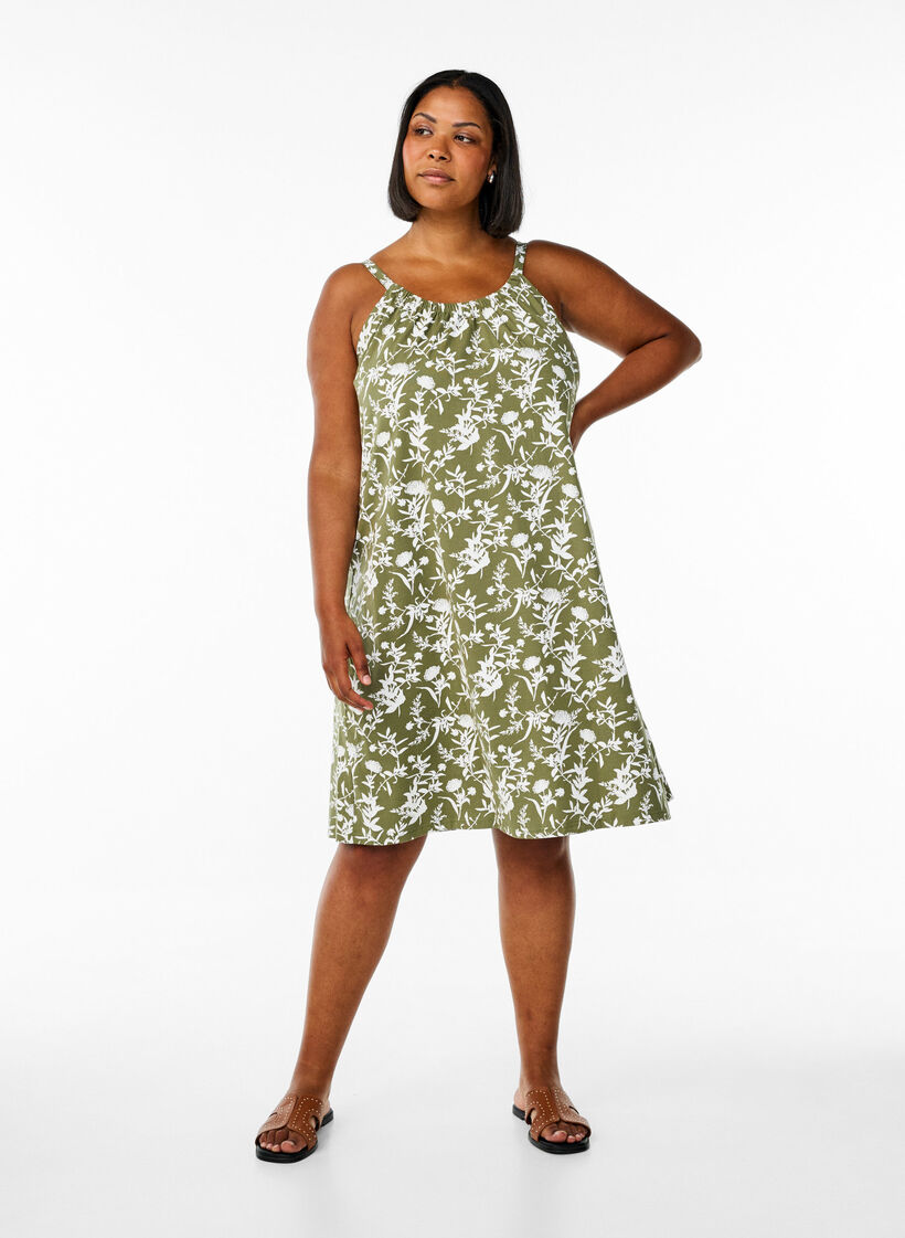 Midi-Trägerkleid aus Bio-Baumwolle, Grün, Model image number 1