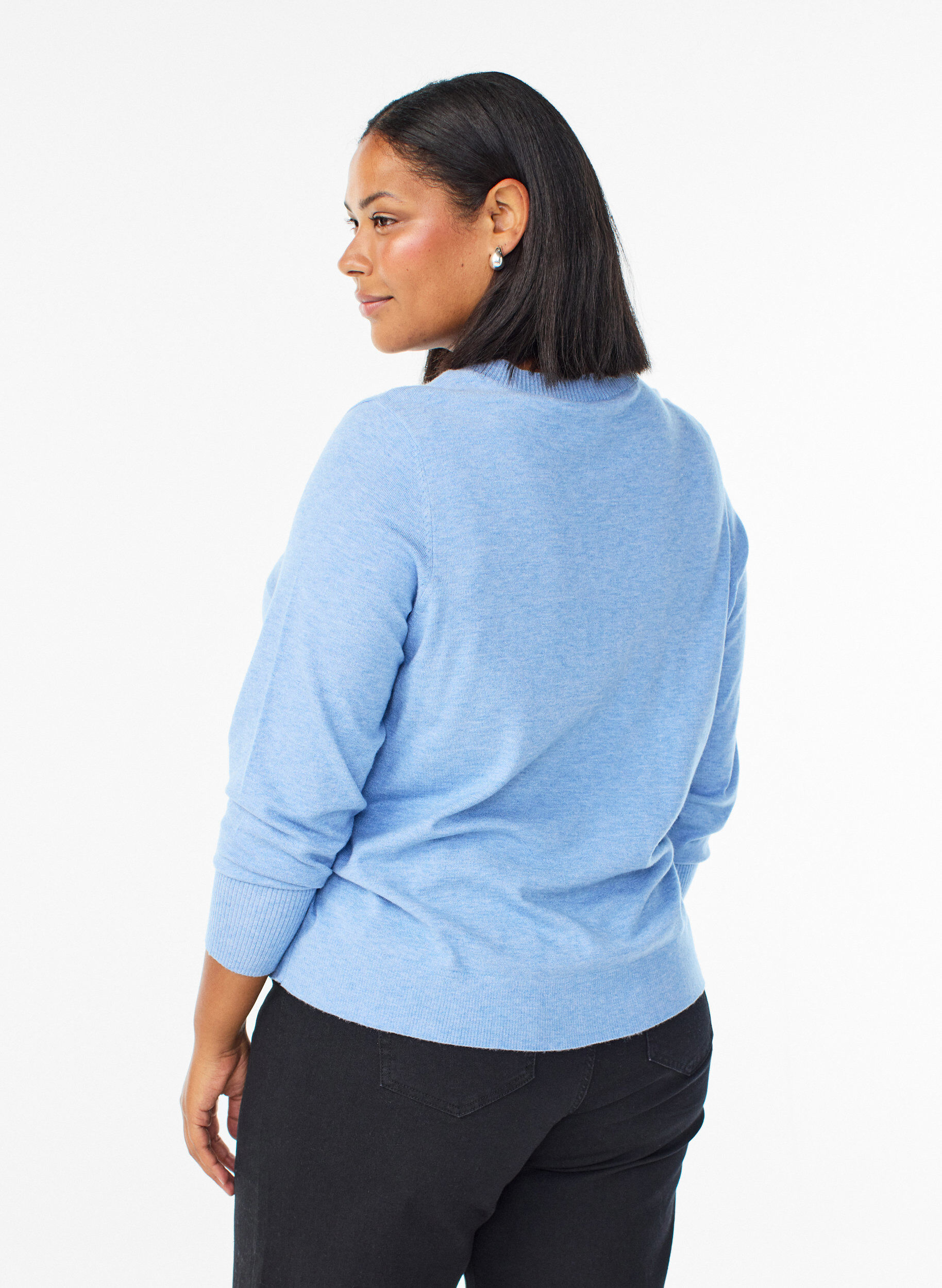 Zizzi FLASH &ndash; Strickpullover mit Rundhalsausschnitt, Blau, Model image number 2
