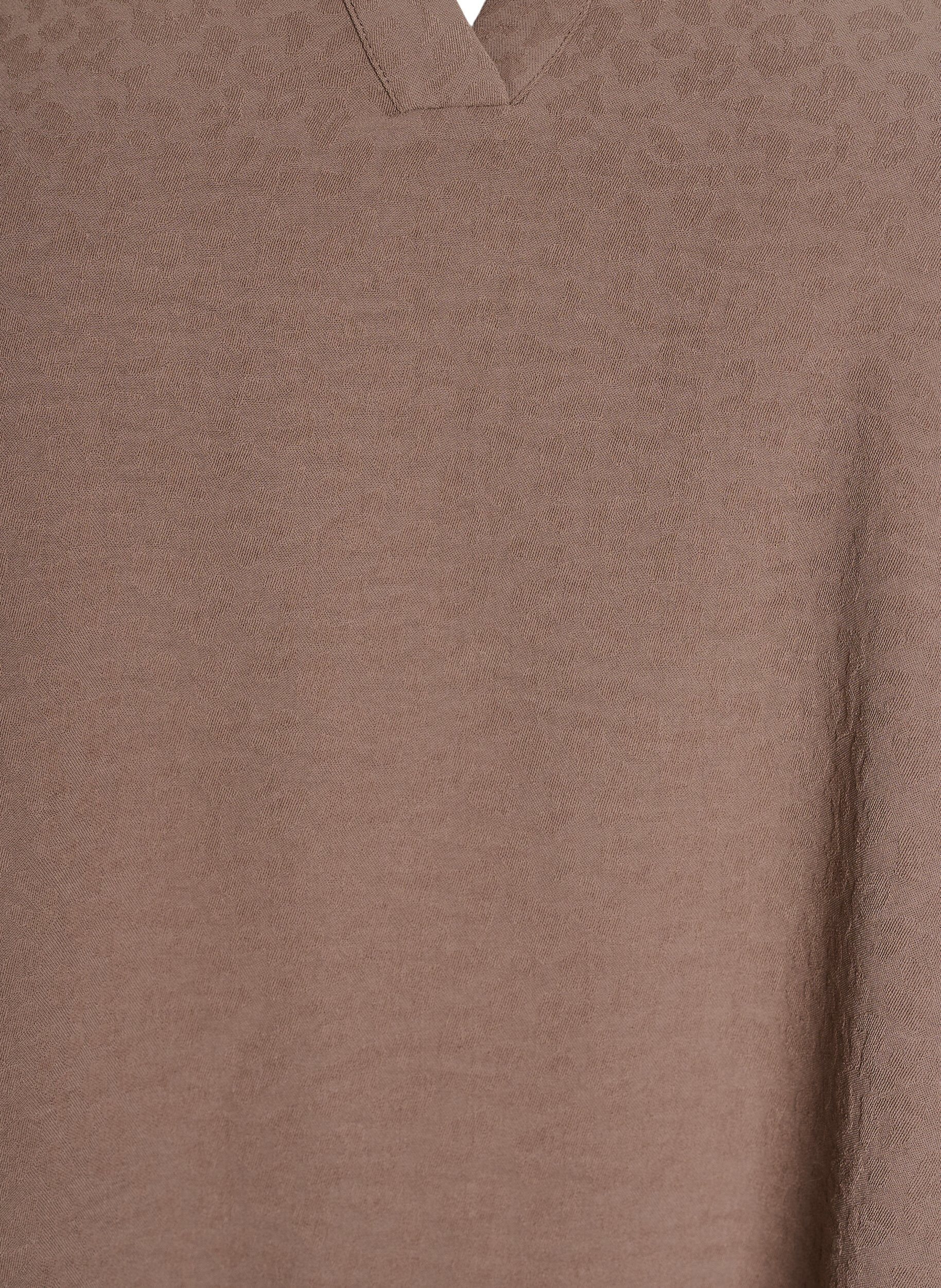 Zizzi Bluse mit kurzen R&uuml;schen&auml;rmeln und V-Ausschnitt, Braun, Packshot image number 2
