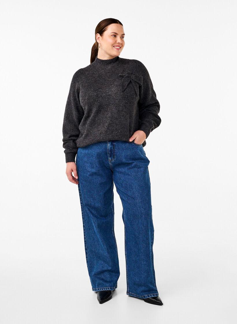  Strickbluse mit Schleifen-Detail, Dark Grey White Mel., Model image number 2