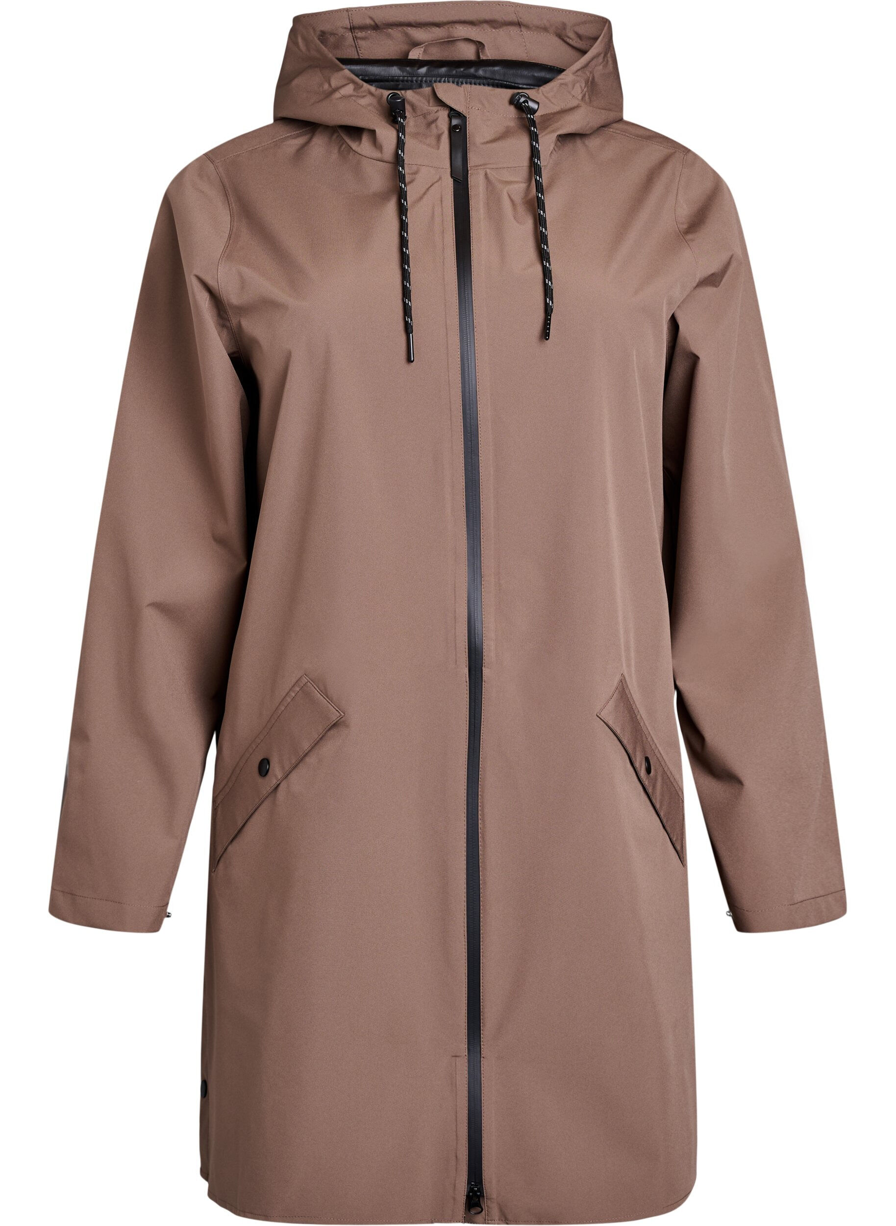 ZizziRegenjacke mit Taschen und Kapuze., Braun, Packshot image number 0