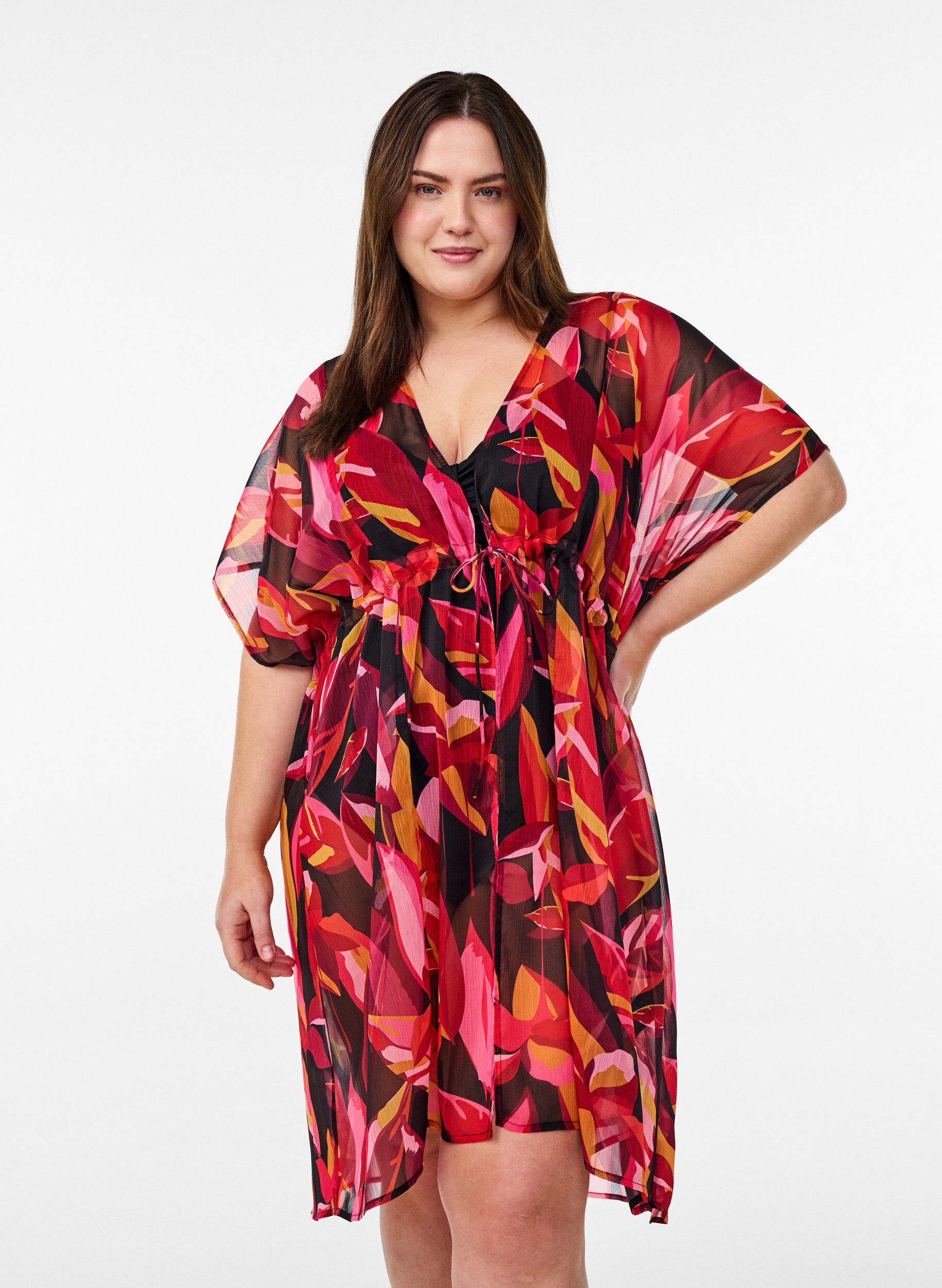 Zizzi Strand-Kimono mit Druck, Rot, Model image number 0