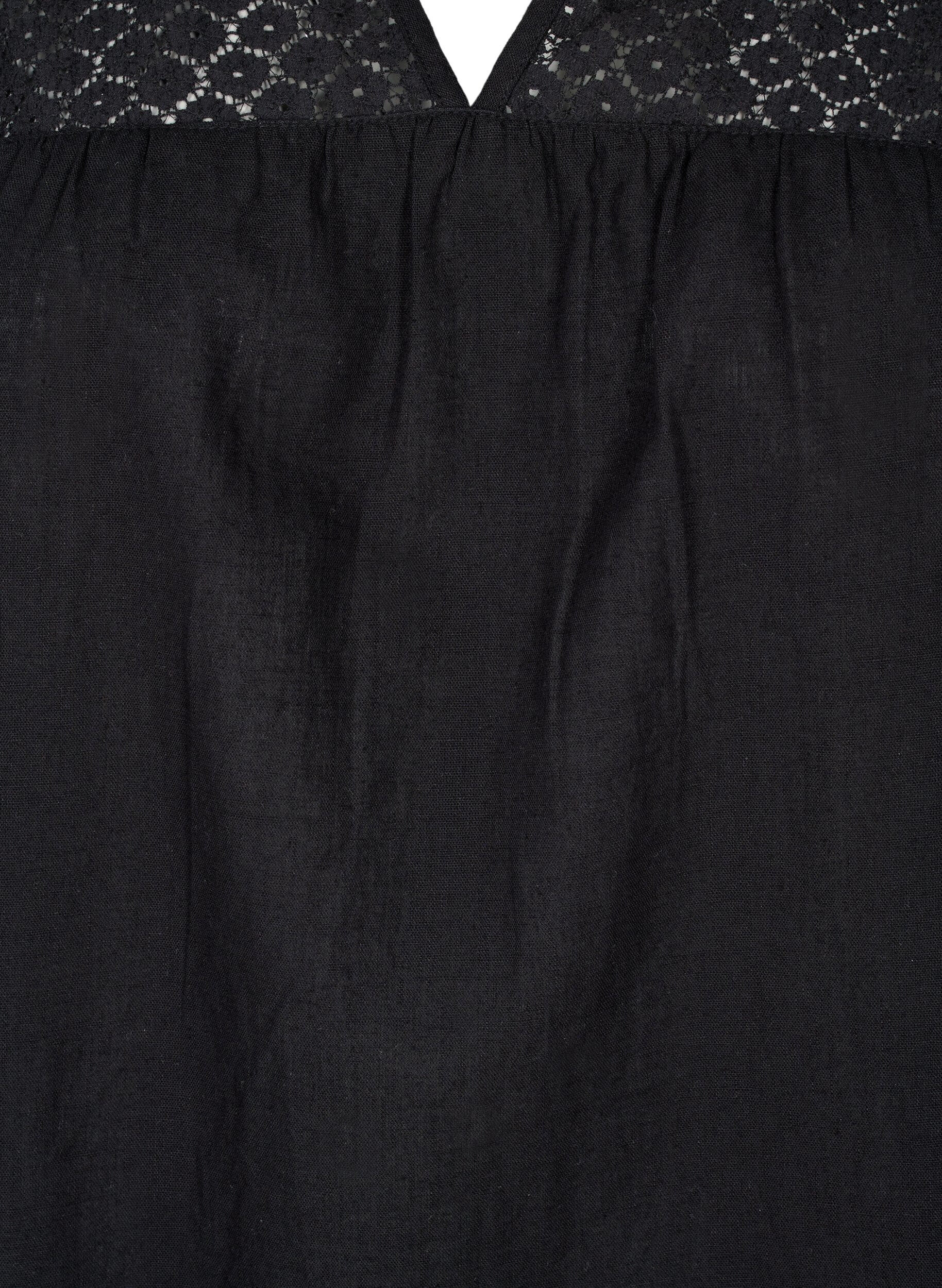 Zizzi Kleid aus einer Baumwollmischung mit Leinen und H&auml;keldetails, Black, Packshot image number 2