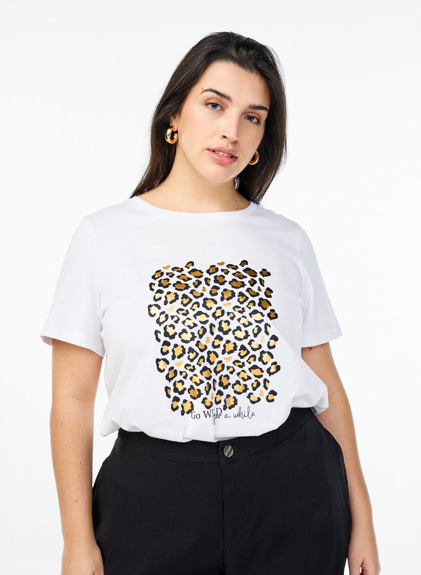 T-Shirt mit Leopardenmuster, Bright White w. Leo, Model image number 0
