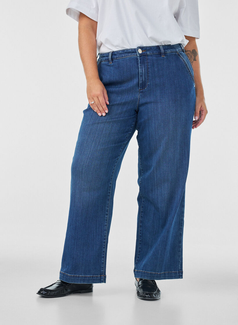 Myra Jeans in weiter Passform mit hoher Taille, Blau, Model image number 2
