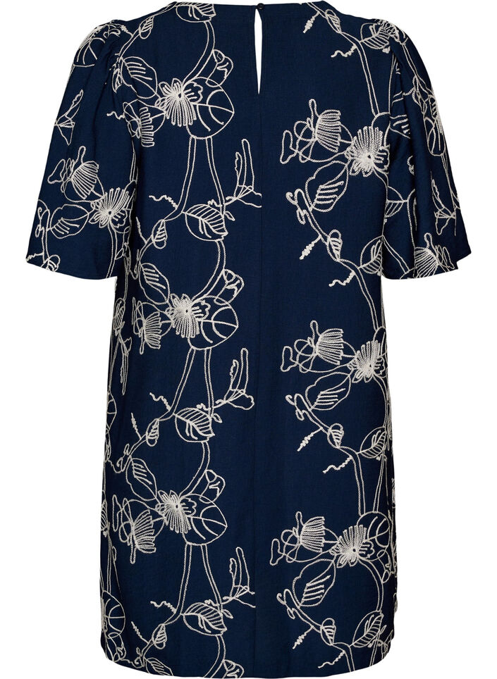 Kurzes A-Linienkleid mit Stickmuster, Blau, Packshot image number 1