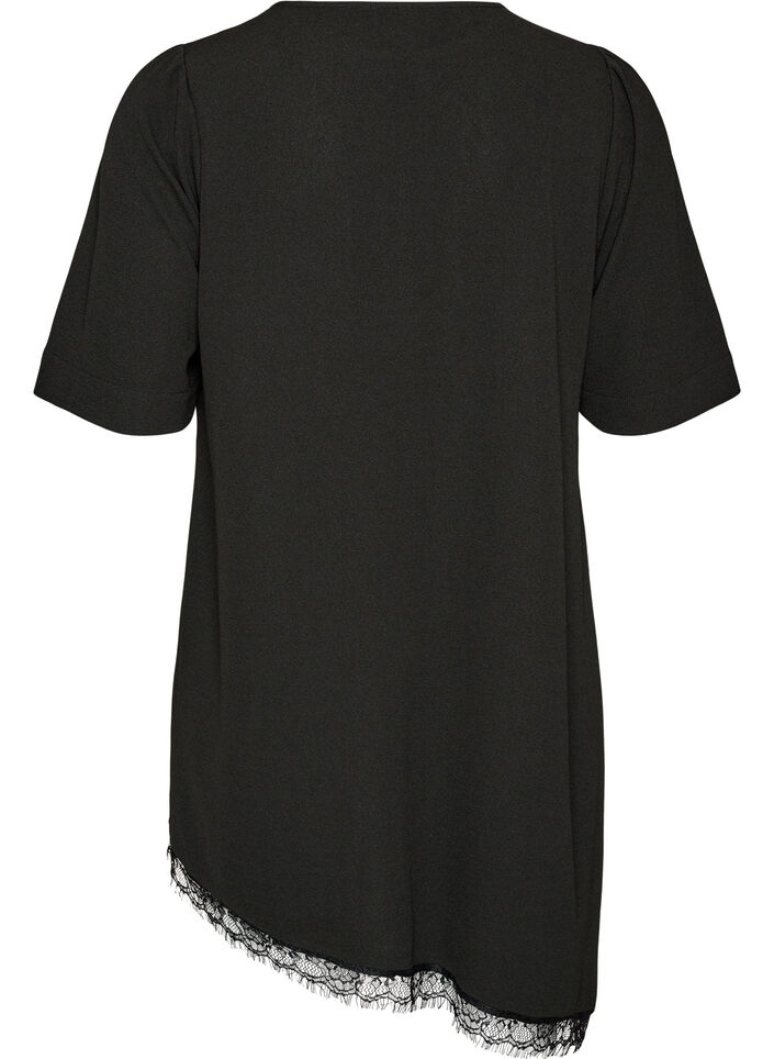 Tunika mit asymmetrischem Spitzenbesatz, Schwarz, Packshot image number 1