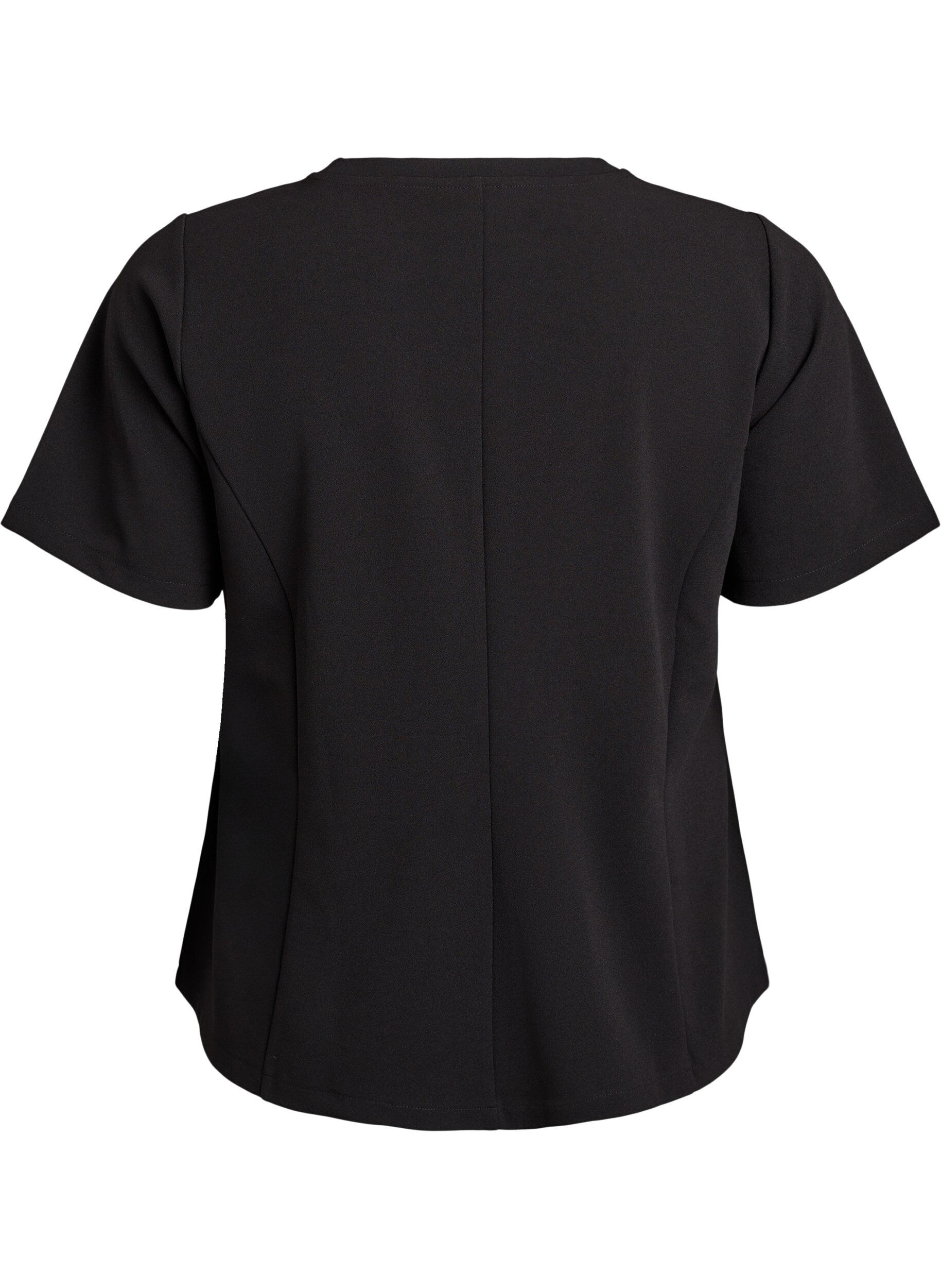 Zizzi Kurz&auml;rmelige Bluse mit formgebenden Abn&auml;hern, Schwarz, Packshot image number 1