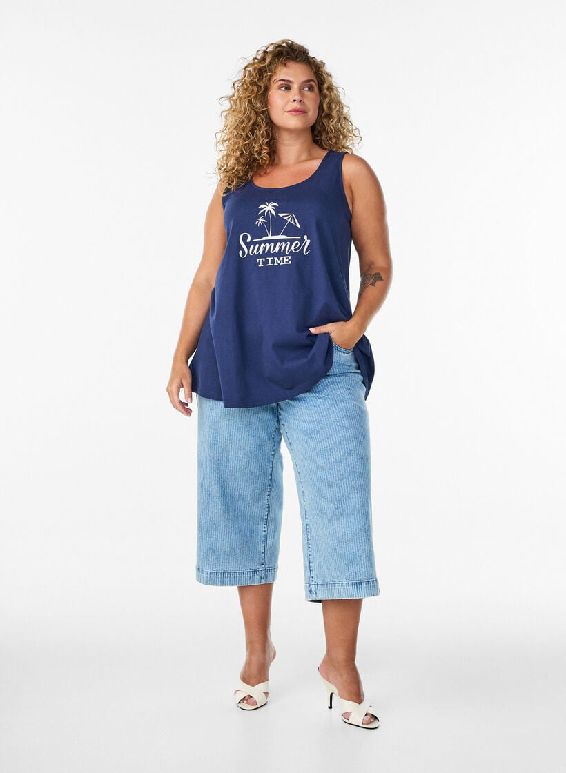 Top aus Baumwolle mit A-Linie, Blau, Model image number 1