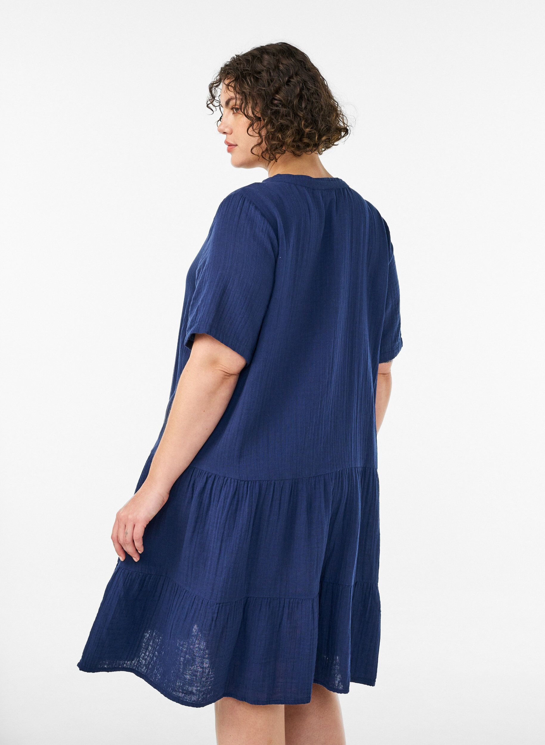 ZizziKurzes A-Linien-Kleid aus Baumwollmusselin, Blau, Model image number 2