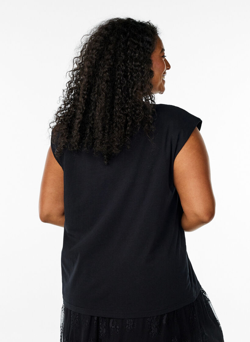 Ärmellose Jerseybluse mit Schulterpolstern., Schwarz, Model image number 2