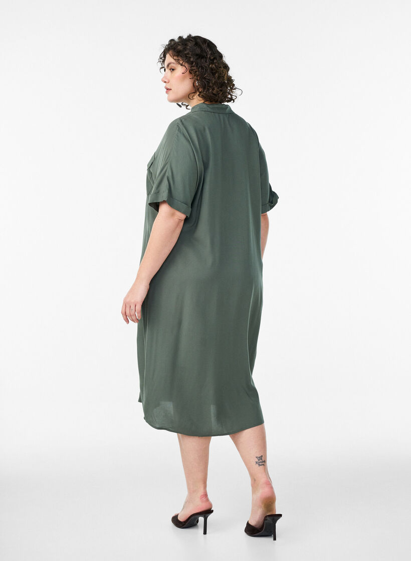 Langes Hemdkleid mit kurzen &Auml;rmeln, Gr&uuml;n, Model image number 1