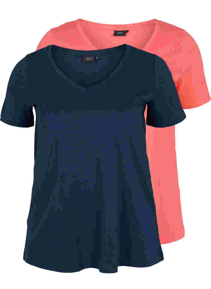 2er-Pack basic T-Shirts aus Baumwolle, Navy B/Dubarry, Packshot image number 0