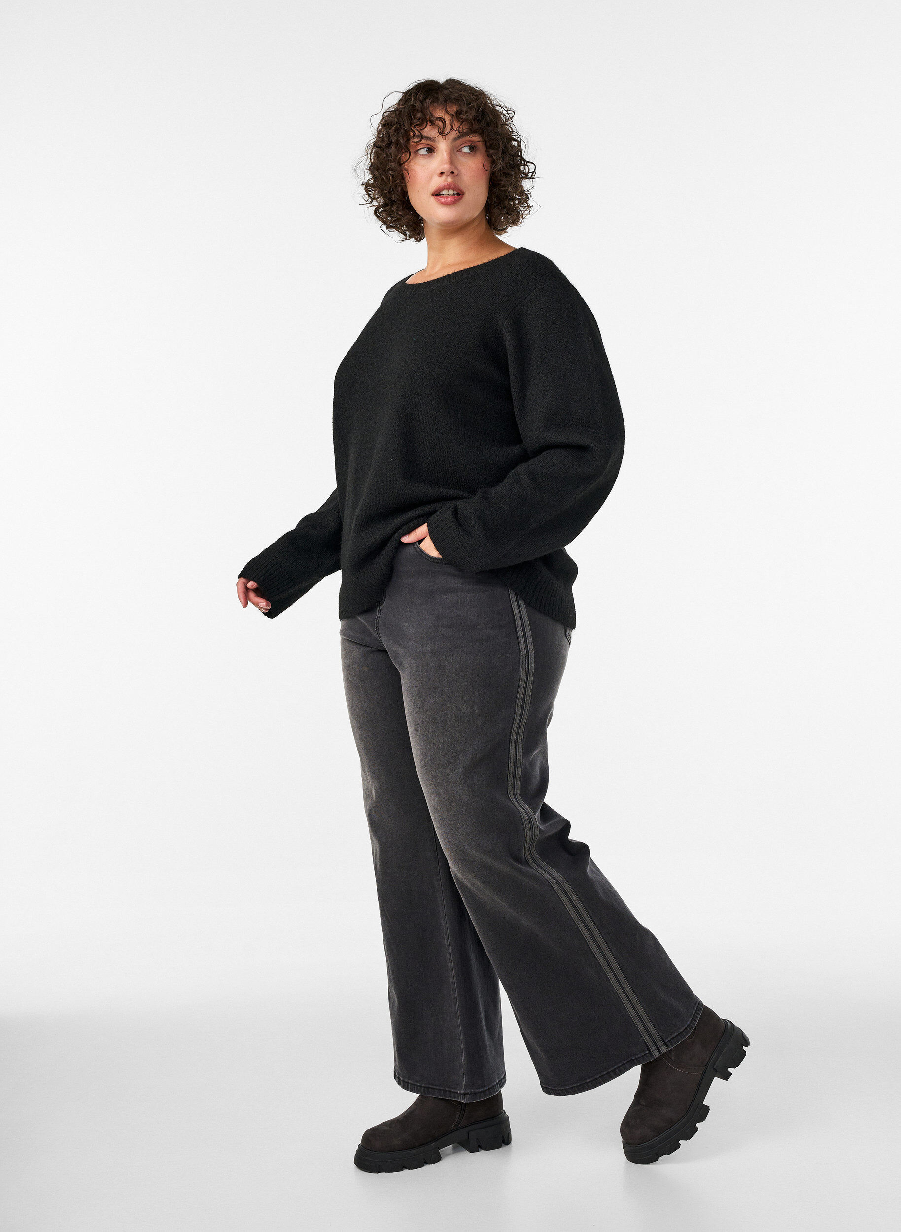 ZizziJeans in weiter Passform mit vertikalen Denimdetails, Grau, Model image number 2