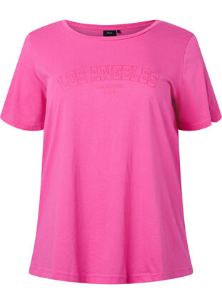 T-Shirt aus Baumwolle mit Textprint, Shocking Pink W. LOS, Packshot image number 0