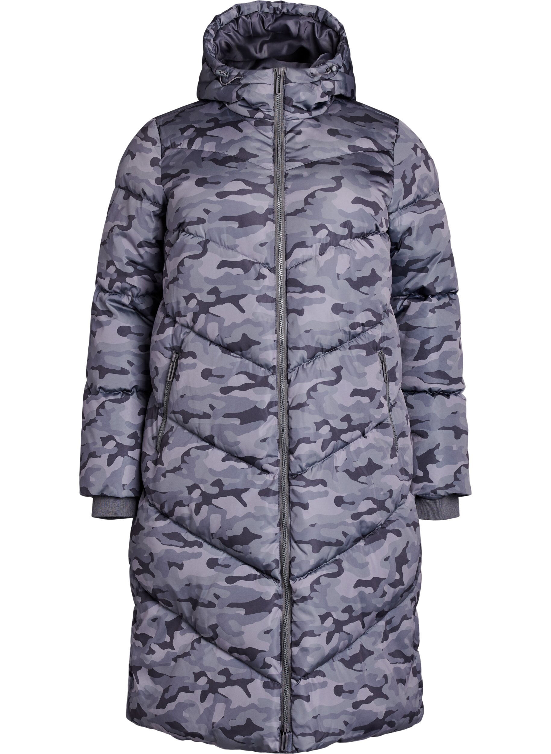 Lange Camouflage-Steppjacke