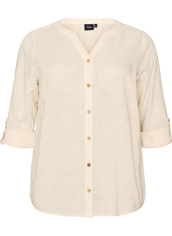 Baumwollbluse mit V-Ausschnitt, Vanille, Packshot image number 0