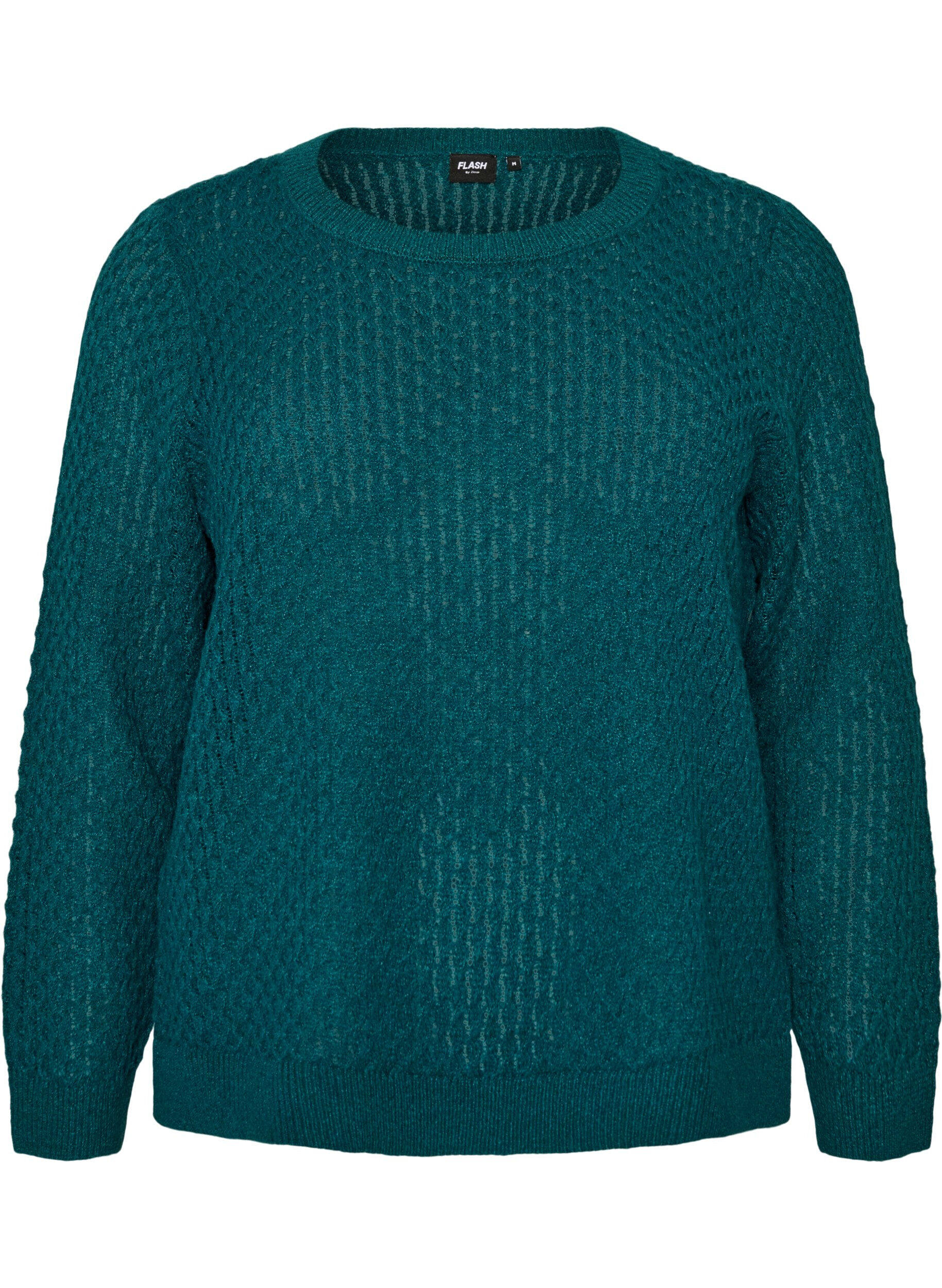 ZizziStrickbluse mit strukturiertem Lochmuster, Gr&uuml;n, Packshot image number 0